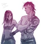  1boy 1girl age_difference akihiro_howlett belt crossed_arms daken dark_wolverine family fingerless_gloves frown gloves laura_kinney marvel midriff monochrome muscle siblings simple_background size_difference tattoo transparent_background white_background x-23 x-men 