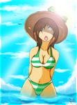  beach breasts cleavage hat highres ribbon swimsuit 