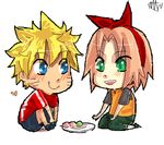  blonde_hair chibi couple haruno_sakura lowres naruto oekaki pink_hair rykjstyktyj short_hair starchii uzumaki_naruto 