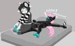  ! &lt;3 2019 bdsm bed beret blindfold blush bondage bound caroo clothing equine fan_character female gag gloves hat horse izzy_(oc) lying male male/female mammal mime my_little_pony on_back pony rubber skinsuit story story_in_description tickle_fetish tickle_torture tickling tight_clothing 