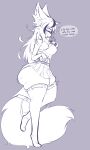  absurd_res anthro beverage big_breasts big_butt big_tail blue_and_white breasts bubble_tea butt butt_expansion canid canine dialogue drinking expansion eyes_closed female fox hair hi_res huge_butt huge_tail mammal mazz_(mazzlerazz) mazzlerazz monochrome multicolored_hair simple_background smile solo standing text thick_thighs thigh_expansion thought_bubble 