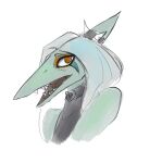  amber_eyes anthro blue_body bone_frill bust_portrait eyeshadow facial_markings fang_(gvh) fangs female frill_(anatomy) goodbye_volcano_high grey_hair hair halter_top head_markings hi_res looking_at_viewer makeup markings no_pupils open_mouth portrait pterodactylus pterosaur reptile scalie simple_background snoot_game_(fan_game) snout solo spiked_hairband teeth unknown_artist 