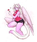  2022 absurd_res anthro breasts clothed clothing digital_media_(artwork) eyebrows eyelashes f-r95 feathered_wings feathers felid feline female fur hi_res hybrid mammal pink_body pink_feathers pink_fur smile wings 