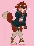  2021 4_toes absurd_res anthro blush bottomless canid canine clothed clothing feet hi_res hoodie hoodie_only jfet male mammal pouting samaella simple_background solo standing toes topwear topwear_only 