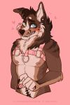  &lt;3 2021 5_fingers anthro blush canid canine cute_fangs fingers harness hi_res male mammal nipples nude samaella simple_background solo waist_up 