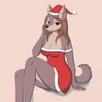  1:1 absurd_res canid canine canis christmas christmas_clothing christmas_headwear clothing ears_up female hair hat headgear headwear hi_res holidays mammal mommylemon red santa_hat solo tail wolf 
