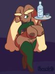  absurd_res alcohol anthro areola beverage big_breasts big_butt breasts brown_areola brown_nipples butt clothed clothing costume female generation_4_pokemon hi_res huge_breasts huge_butt lopunny nintendo nipples nokamiwd pokemon pokemon_(species) reverse_bunny_costume short_stack simple_background slightly_chubby slightly_chubby_female smile solo thick_thighs wide_hips 