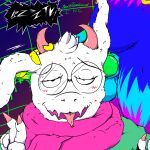  1:1 ahegao all_the_way_through animal_genitalia animal_penis anthro blush bodily_fluids bovid canid canine canine_penis canis caprine cum cumming_while_penetrating deltarune digital_creature ducktape_lizard_inc duo ear_penetration eyewear genital_fluids genitals girly glasses goat hi_res looking_pleasured male male/male mammal musclegut neon nipple_piercing nipples peace_symbol penetration penis piercing ralsei scarf text tongue tongue_out undertale_(series) werewire what wolf 