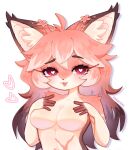  &lt;3 &lt;3_eyes anthro breasts chikomokii covering_nipples felid female fluffy_ears fur hair hand_on_breast hi_res mammal medium_breasts pink_body pink_fur pink_hair red_eyes solo under_boob 