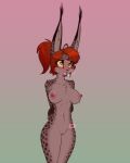  &lt;3 &lt;3_eyes 2022 anthro areola big_ears blush bodily_fluids breasts brown_body brown_fur brown_hair chest_tuft cute_fangs dipstick_ears ear_tuft eyebrow_through_hair eyebrows eyelashes fangs felid feline female fur genitals gloves_(marking) hair hands_behind_back heart_catchlight heart_reaction hi_res inner_ear_fluff long_ears lynx mammal mara_(scorpdk) markings multicolored_ears navel nipples nude open_mouth pictographics ponytail pussy scorpdk short_tail shoulder_tuft solo speech_bubble spots spotted_body spotted_fur sweat sweatdrop tail teeth translucent translucent_hair translucent_speech_bubble tuft yellow_eyes 