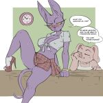  1:1 2022 anthro beerus blush bodily_fluids bottomwear bracelet breasts clock clothed clothing colored crossgender dialogue digital_drawing_(artwork) digital_media_(artwork) domestic_cat domestic_pig dragon_ball dragon_ball_super duo english_text felid feline felis female footwear hairless hairless_cat hi_res high_heels jewelry lipstick looking_at_another makeup male male/female mammal mcfli medium_breasts miniskirt navel oolong_(dragon_ball) school_uniform sitting skimpy skirt smile smirk socks sphynx_(cat) suid suina sus_(pig) sweat text thick_thighs uniform 