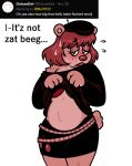  2022 anthro bear belly beret blarf022 bra chubby_female clothed clothing clothing_lift embarrassed english_text female freckles french_accent hat headgear headwear hi_res mammal sherry_bear_(blarf022) shirt shirt_lift slightly_chubby solo text topwear underwear 