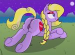  2016 absurd_res anatomically_correct anatomically_correct_anus anatomically_correct_genitalia anatomically_correct_pussy animal_genitalia animal_pussy anus ass_up bat_pony blonde_hair blue_eyes butt cutie_mark digital_drawing_(artwork) digital_media_(artwork) equid equine equine_pussy eyeshadow female feral flourish_glade_(pananovich) fur genitals hair hasbro hi_res hooves lipstick makeup mammal my_little_pony night nude on_grass outside pananovich ponytail puffy_anus purple_body purple_fur pussy rear_view red_eyeshadow red_lipstick solo sploot underhoof yellow_tail 