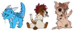  2019 ambiguous_gender anthro artist_logo backsack balls black_eye_(injury) blue_body blue_eyes blue_tongue blue_wings brown_body brown_fur brown_hair bruised canid cheek_spikes cheek_tuft chest_tuft chibi dated dessert doughnut doughnut_in_mouth dragon facial_spikes facial_tuft feral food food_in_mouth front_view fur genitals gesture glacius_draconian glistening glistening_eyes group hair horn leg_markings logo looking_at_viewer looking_back looking_back_at_viewer mammal markings membrane_(anatomy) membranous_wings middle_finger neck_tuft nude perineum rear_view red_hair riorix scales side_view simple_background sitting socks_(marking) spiked_tail spikes spikes_(anatomy) tan_body tan_fur tongue tongue_out trio tuft white_background white_body white_fur white_horn white_scales wings wounded 