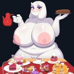  absurd_res anthro beverage big_breasts black_background blush bovid braffy breasts butt cake caprine container cup dessert erect_nipples female food furniture genitals goat goat_ears goat_tail half-closed_eyes hi_res holding_object holding_plate holding_teapot huge_breasts mammal narrowed_eyes navel nipples nude pancake pie plate pussy simple_background smile solo table tea teapot thick_thighs toriel undertale_(series) 