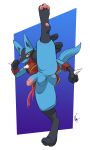  2022 3_fingers 3_toes absurd_res anthro anus balls barefoot bottomless bottomless_male butt canid canine clothed clothing digitigrade feet fighting_pose fingers generation_4_pokemon genitals hi_res hindpaw lucario male mammal negger nintendo partially_clothed pawpads paws penis perineum pink_pawpads pokemon pokemon_(species) pose soles solo toes 