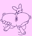  2022 annoyed anthro anus butt butt_focus butt_grab diamondtears hand_on_butt hi_res holding_butt lagomorph leporid looking_at_viewer looking_back male mammal rabbit rear_view shaking shaking_butt solo spread_butt spreading 