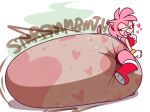  &lt;3 &lt;3_eyes amy_rose anthro big_diaper diaper eulipotyphlan feces female heart_diaper heart_reaction hedgehog hi_res mammal messy_diaper onomatopoeia rosycozy sega smelly soiled_diaper soiling solo sonic_the_hedgehog_(series) sound_effects stink_lines text tongue tongue_out 