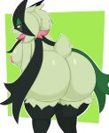  absurd_res anthro areola big_breasts big_butt breasts butt capikeeta female generation_9_pokemon hi_res huge_butt looking_back meowscarada nintendo nipples pink_areola pink_nipples pokemon pokemon_(species) solo thick_thighs 