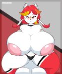  5:6 absurd_res anthro areola big_breasts breasts clothed clothing female generation_5_pokemon hair hexami hi_res huge_breasts mienshao nintendo nipples panties pink_areola pink_nipples pokemon pokemon_(species) red_hair thick_thighs topless underwear 