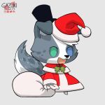  1:1 anthro canid canine canis christmas christmas_clothing clothing domestic_dog dots hat headgear headwear heterochromia hi_res holidays male mammal padoru solo 