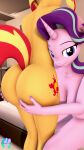  3d_(artwork) 4k 5_fingers 9:16 absurd_res anthro anthrofied breasts butt cutie_mark digital_media_(artwork) duo equestria_girls equid equine female female/female fingers friendship_is_magic hair hasbro hi_res horn humanoid_hands looking_at_viewer mammal multicolored_hair my_little_pony orange_body orange_skin pink_body pink_skin pootanger_sfm purple_hair red_hair red_tail signature smile starlight_glimmer_(mlp) sunset_shimmer_(eg) tail two_tone_hair two_tone_tail unicorn unicorn_horn 