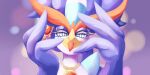  2:1 absurd_res anthro avian beak bird blue_body blue_eyes blue_feathers feathers female generation_9_pokemon hi_res jewelry necklace nintendo patohoro pokemon pokemon_(species) quaquaval smile solo white_body white_feathers 