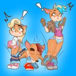  activision anthro blush bottomwear bottomwear_down breasts clothed clothing coco_bandicoot cottonkeystrokes crash_bandicoot crash_bandicoot_(series) embarrassed exposed female female/female fur group hi_res lace lace_panties male male/female panties pants pants_down partially_clothed pirate_tawna small_breasts trio underwear 