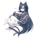  animal_humanoid belly big_belly big_breasts blush bodily_fluids breasts cakecatboy dagda_(arknights) dialogue drooling felid felid_humanoid feline feline_humanoid female hand_on_stomach hi_res humanoid mammal mammal_humanoid navel overweight overweight_female overweight_humanoid rumbling_stomach saliva signature simple_background sitting solo sound_effects text thick_thighs 