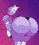  absurd_res anthro bent_over big_breasts big_butt blep breasts butt female hair hexami hi_res huge_butt hyper hyper_butt lagomorph leporid looking_at_viewer looking_back looking_back_at_viewer mammal purple_hair rabbit solo thick_thighs tongue tongue_out 