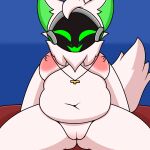  1:1 anthro big_breasts breasts chubby_anthro chubby_belly chubby_female digital_media_(artwork) female fur genitals hair happy hi_res huge_breasts looking_at_viewer lyncario machine mammal nipples nude open_mouth overweight overweight_anthro overweight_female protogen protogen_visor pussy screen screen_face simple_background smile solo thick_thighs tunrix_(lyncario) 