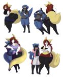  2021 3_toes 4_fingers 5_fingers anthro arm_around_partner big_breasts big_butt black_bikini_top black_body black_clothing black_eyes black_fur black_sclera black_shirt black_topwear blood blue_body blue_bottomwear blue_clothing blue_fur blue_hair blue_shorts blush bodily_fluids bottomless bottomless_male bottomwear braixen breasts butt chest_tuft clothed clothing cuddling dew_(dewwydarts) dewwydarts dressing duo eye_through_hair eyebrow_through_hair eyebrows featureless_crotch feet female fingers fluffy fluffy_tail fur generation_4_pokemon generation_6_pokemon grey_bottomwear grey_clothing grey_shirt grey_shorts grey_topwear hair hand_behind_head hi_res hotpants looking_back maddie_(dewwydarts) male male/female multicolored_body multicolored_fur multiple_poses navel nervous nervous_smile nintendo nosebleed open_mouth pink_clothing pink_shirt pink_topwear pokemon pokemon_(species) pose purple_clothing purple_shirt purple_topwear rear_view red_bottomwear red_clothing red_hair red_shorts riolu shirt shorts simple_background simple_eyes sleeping standing sweat tail tail_motion tailwag thick_thighs toes topwear translucent translucent_hair tripping tuft two_tone_body two_tone_fur white_background white_body white_bottomwear white_clothing white_fur white_shorts white_topwear yellow_body yellow_eyes yellow_fur 
