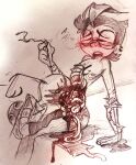  alien alien_humanoid antennae_(anatomy) blood blush bodily_fluids bone cannibalism dib_membrane duo gore guts hard_vore human humanoid invader_zim irken licking long_tongue male male/male mammal nickelodeon olive_cow organs ribs sketch tongue tongue_out traditional_media_(artwork) vore wound_penetration wounded zim 