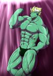  abs anthro biceps clothing dragon green_body green_skin hair hi_res horn male muscular muscular_anthro muscular_male pantsless pecs raux_(character) red_eyes reptile ryuukikeito scalie shirtless_male smile solo underwear 