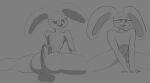  absurd_res ambiguous_gender anthro duo front_and_back hi_res hot_dogging lagomorph leporid long_ears mammal monochrome nacht_kern rabbit simple_background sketch 