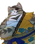  2023 4:5 anthro capcom clothed clothing eye_patch eyewear felid felyne hi_res kemono lynian male mammal monster_hunter monster_hunter_stories monster_hunter_stories_2:_wings_of_ruin my_wet_muffin orgo_(monster_hunter) overweight overweight_male simple_background solo 
