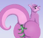  anthro big_butt bubble_butt butt duo female hand_on_butt hi_res huge_butt inbetweening kangaroo larger_female looking_at_another looking_back macro macropod male mammal marsupial micro micro_on_macro nervous_smile nude open_mouth pink_eyes prettypinkpony raised_tail simple_background size_difference smaller_male smile tail teeth 