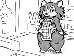  2023 animal_crossing anonymous_artist anthro apron apron_only belly breasts clothing eulipotyphlan female greyscale hedgehog lidded_eyes looking_at_viewer mammal monochrome mostly_nude nintendo obese obese_anthro obese_female overweight overweight_anthro overweight_female sable_able thick_thighs 