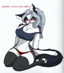  anthro big_breasts blush breasts clothing drunk female fluffy fluffy_tail helluva_boss hi_res legwear loona_(helluva_boss) pace-maker panties small_waist solo stockings substance_intoxication tail thick_thighs thigh_highs underwear wide_hips 