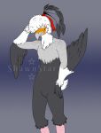  accessory anthro avian beak bird digital_media_(artwork) feather_in_hair feathered_wings feathers grey_body hair hair_accessory hair_ribbon hi_res light_grey_body male ribbon_in_hair ribbons shawnstar simple_background smile solo solo_focus white_body wings 