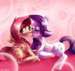  2012 bubble butt cutie_mark digital_media_(artwork) digital_painting_(artwork) duo equid equine eyes_closed feathers female female/female feral feral_on_feral fluttershy_(mlp) friendship_is_magic green_eyes hair hasbro horn kissing kissing_cheek mammal mewball my_little_pony pegasus pink_hair purple_hair purple_tail rarity_(mlp) signature tail unicorn white_body wings yellow_body yellow_feathers 