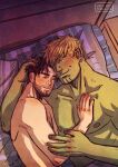  2boys aged_up alternate_facial_hair bad_id bad_tumblr_id bara beard bed_sheet black_hair blonde_hair chest_hair couple cris_art cuddling earrings facial_hair from_above hand_on_another&#039;s_chest hand_on_another&#039;s_head happy hulkling jewelry large_pectorals lying male_focus marvel mature_male multiple_boys muscular muscular_male mustache naked_sheet nipples on_side pectorals playing_with_another&#039;s_hair shared_blanket short_hair sideburns sleeping sleeping_on_person smile upper_body wiccan yaoi 