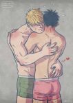  2boys bad_id bad_tumblr_id bara black_hair blonde_hair body_blush boxers couple cris_art edging_underwear feet_out_of_frame flustered green_male_underwear hand_on_another&#039;s_shoulder hand_under_clothes heart hug hulkling leg_hair male_focus male_underwear marvel multiple_boys pink_male_underwear short_hair smile toned toned_male topless_male underwear underwear_only wiccan yaoi 