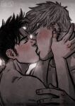  2boys bad_id bad_tumblr_id bara black_hair blonde_hair blush completely_nude couple cris_art french_kiss hand_on_another&#039;s_cheek hand_on_another&#039;s_face hulkling kiss long_sideburns male_focus marvel multiple_boys muscular muscular_male nude short_hair sideburns spot_color thick_eyebrows tongue upper_body wiccan yaoi 