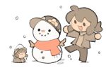  :3 brown_hair buttons christmas circle_hands dummy grey_hoodie grey_pants hat hood hoodie open_mouth pants red_scarf scarf snow snowman temmie temmie_chang temmie_chang_(character) 