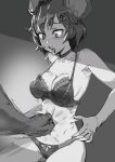  1boy 1girl animal_ears bow_(bhp) bra breasts buck_teeth choker dark-skinned_male dark_skin frilled_bra frills hair_ornament hairclip medium_breasts mouse_ears open_mouth original panties punching ryona stomach_punch teeth tongue tongue_out underwear wide-eyed 