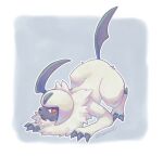  absol border bright_pupils claws closed_mouth commentary_request frown full_body no_humans pokemon pokemon_(creature) red_eyes s_(happycolor_329) solo top-down_bottom-up twitter_username watermark white_border white_fur white_pupils 