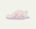  black_eyes closed_mouth commentary_request fangs fangs_out full_body looking_at_viewer lying no_humans on_side pokemon pokemon_(creature) s_(happycolor_329) slowpoke smile solo 