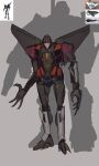  aircraft airplane decepticon english_commentary f-117_nighthawk fighter_jet grey_background head_tilt highres jet looking_at_viewer mecha military military_vehicle no_humans open_hands red_eyes redesign reference_inset robot silhouette starscream transformers transformers_prime tungsten_hale 