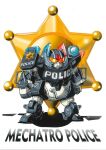  assault_visor character_name clenched_hands full_body mecha mechatro_police mechatro_wego no_humans official_art ookawara_kunio police robot science_fiction solo standing white_background 